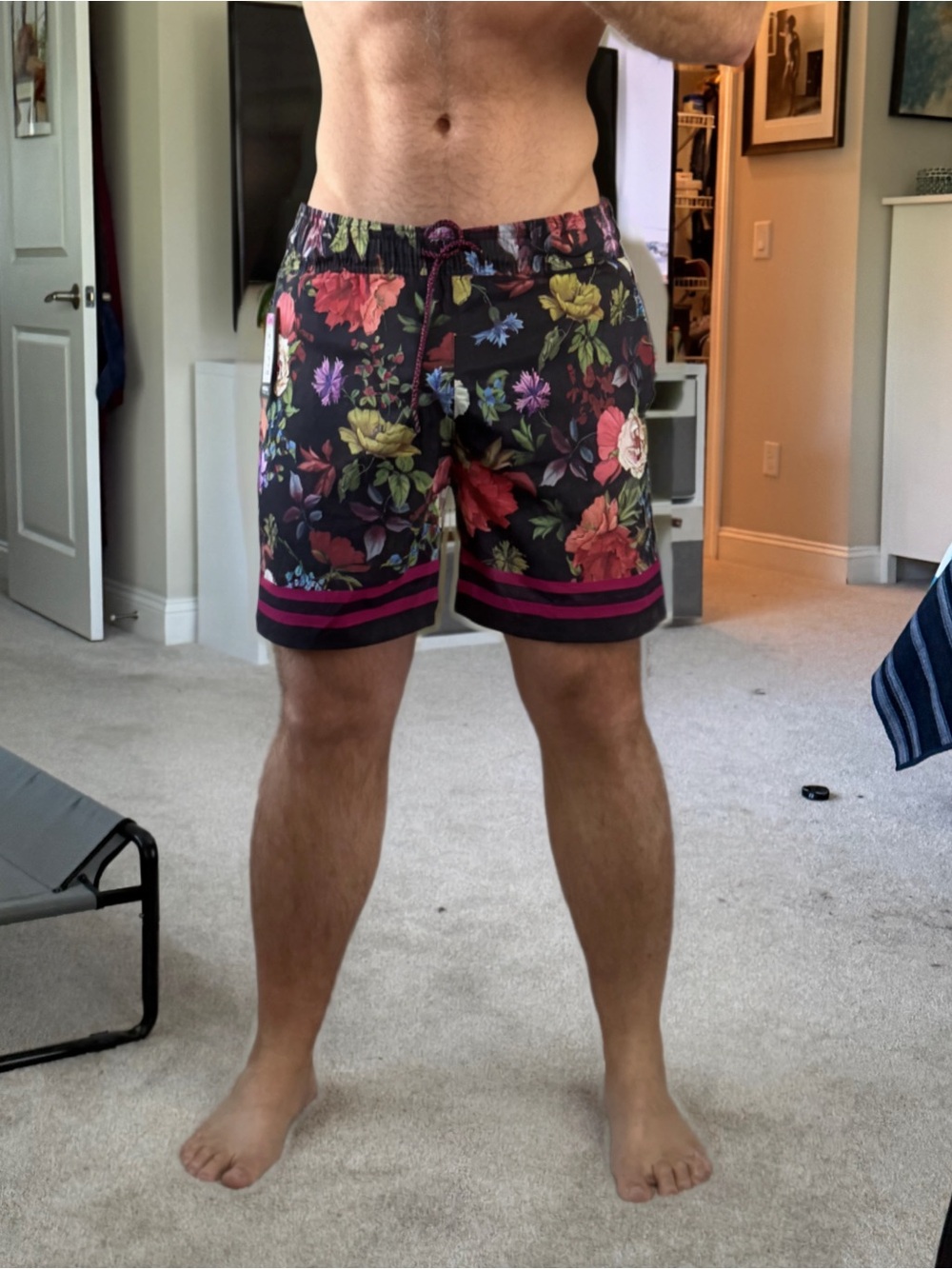 Men's Murano Floral Swim Shorts - Black Base with Multicolor Flowers XXL NWT